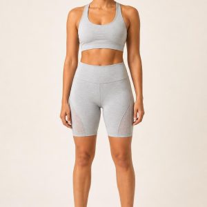 Women's Silver Subtle Heather Bike Shorts worn with an adult model