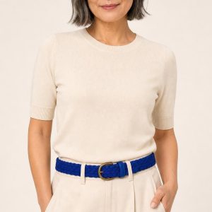 Women's Cobalt Braided Belt worn with an adult model