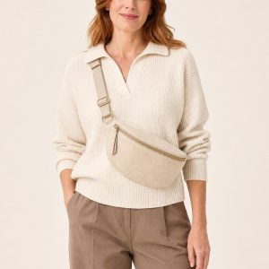 Women's Cream Belt Bag shown with an adult model