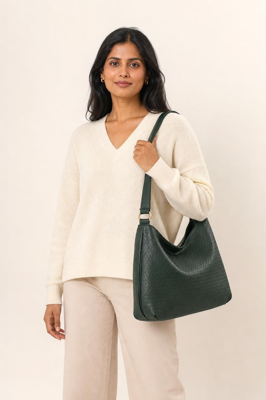 Women's Forest Tonal Texture Shoulder Bag shown with an adult model