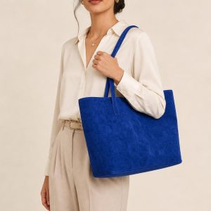 Women's Cobalt Tonal Texture Tote Bag shown with an adult model