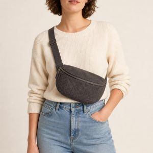 Women's Charcoal Tonal Texture Belt Bag shown with an adult model