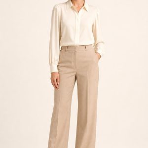 Ivory Silk Blend Blouse worn with an adult model