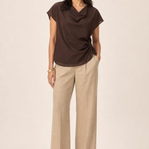 Women's Chocolate Draped Blouse worn with an adult model