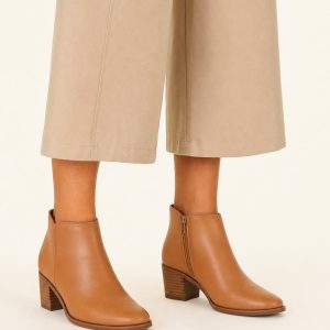 Women's Camel Ankle Boot worn with an adult model