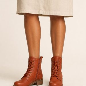 Women's Rust Lace-Up Boot worn with an adult model