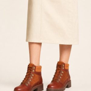 Women's Rust Two-tone Panel Hiker Boot worn with an adult model
