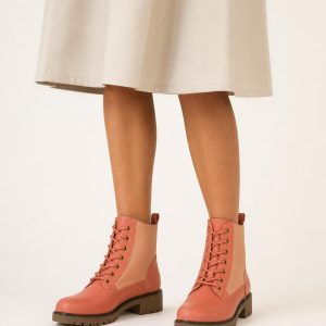 Women's Coral Two-tone Panel Lace-Up Boot worn with an adult model