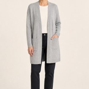 Heather Gray Longline Cardigan worn with an adult model