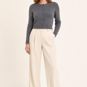 Women's Slate Cropped Cardigan worn with an adult model