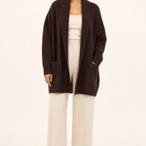 Women's Chocolate Shawl Cardigan worn with an adult model
