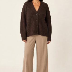 Women's Chocolate Rib Cardigan worn with an adult model