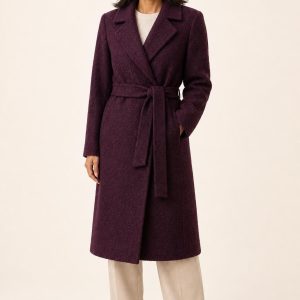 Women's Plum Wrap Coat worn with an adult model