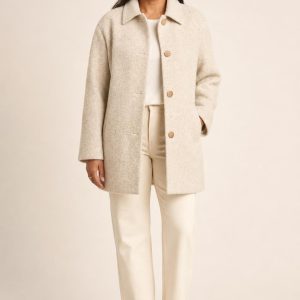 Women's Stone Car Coat worn with an adult model