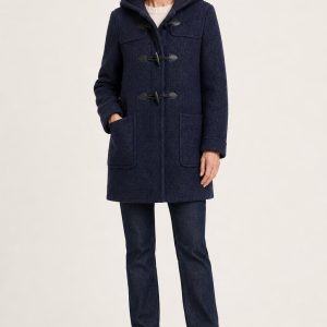 Women's Indigo Duffle Coat worn with an adult model