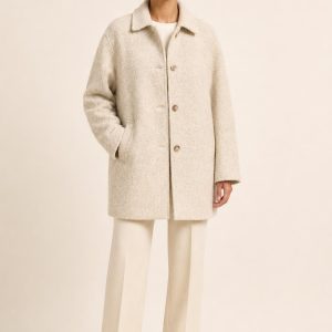 Women's Stone Tonal Texture Car Coat worn with an adult model