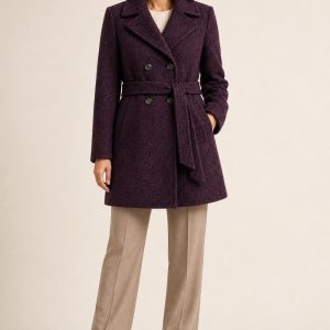 Women's Plum Tonal Texture Peacoat worn with an adult model