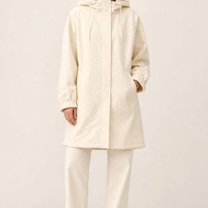 Women's Ivory Tonal Texture Raincoat worn with an adult model