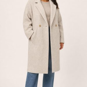Women's Stone Tonal Texture Topcoat worn with an adult model