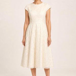Ivory Embroidered Occasion Dress worn by an adult model