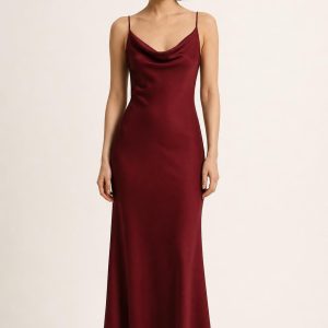 Garnet Cowl-Neck Slip Dress worn by an adult model