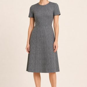 Glen Plaid A-Line Work Dress worn by an adult model