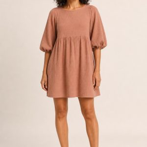 Clay Gauze Babydoll Dress worn by an adult model