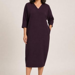 Aubergine Dolman-Sleeve Dress worn by an adult model