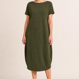 Moss Modern Cocoon Dress worn by an adult model