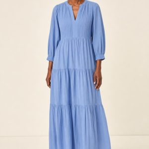 Cornflower Pintuck Maxi Dress worn by an adult model