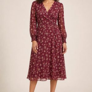 Berry Floral Georgette Dress worn by an adult model