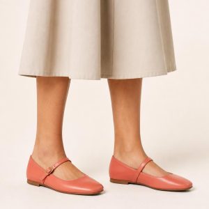 Women's Coral Mary Jane Flat worn with an adult model