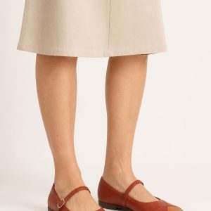 Women's Rust Two-tone Panel Mary Jane Flat worn with an adult model