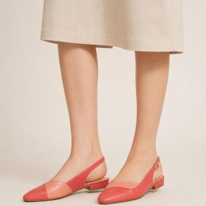Women's Coral Two-tone Panel Slingback Flat worn with an adult model