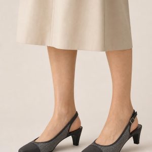 Women's Charcoal Two-tone Panel Slingback Heel worn with an adult model