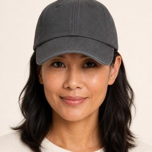 Women's Charcoal Canvas Cap worn with an adult model