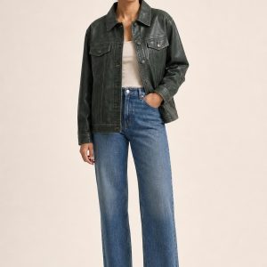 Women's Forest Trucker Jacket worn with an adult model