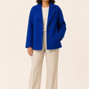 Women's Cobalt Boucle Jacket worn with an adult model