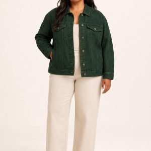 Women's Forest Tonal Texture Denim Jacket worn with an adult model