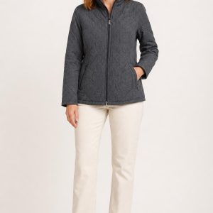 Women's Charcoal Tonal Texture Quilted Jacket worn with an adult model