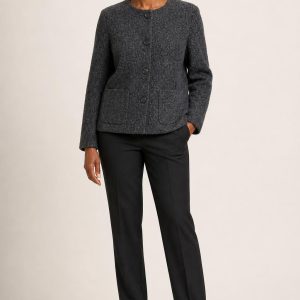 Women's Charcoal Tonal Texture Boucle Jacket worn with an adult model