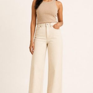 Ecru Wide-Leg Jeans worn with an adult model