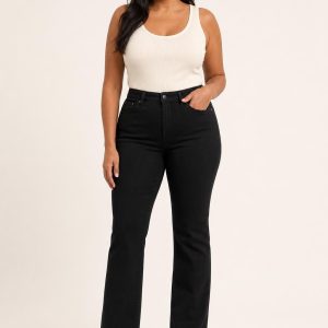 Women's Black Bootcut Jeans worn with an adult model