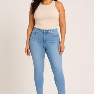 Women's Sky Skinny Jeans worn with an adult model