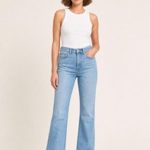 Women's Sky Faded Wash Bootcut Jeans worn with an adult model