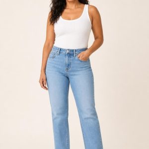 Women's Sky Clean Wash Straight Jeans worn with an adult model