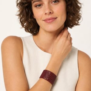 Women's Burgundy Cuff Bracelet worn with an adult model