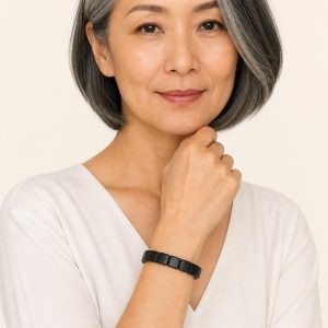 Women's Black Stacking Bracelet worn with an adult model