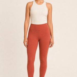 Women's Terracotta Full-Length Leggings worn with an adult model
