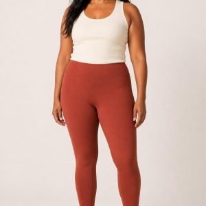 Women's Terracotta Stirrup Leggings worn with an adult model